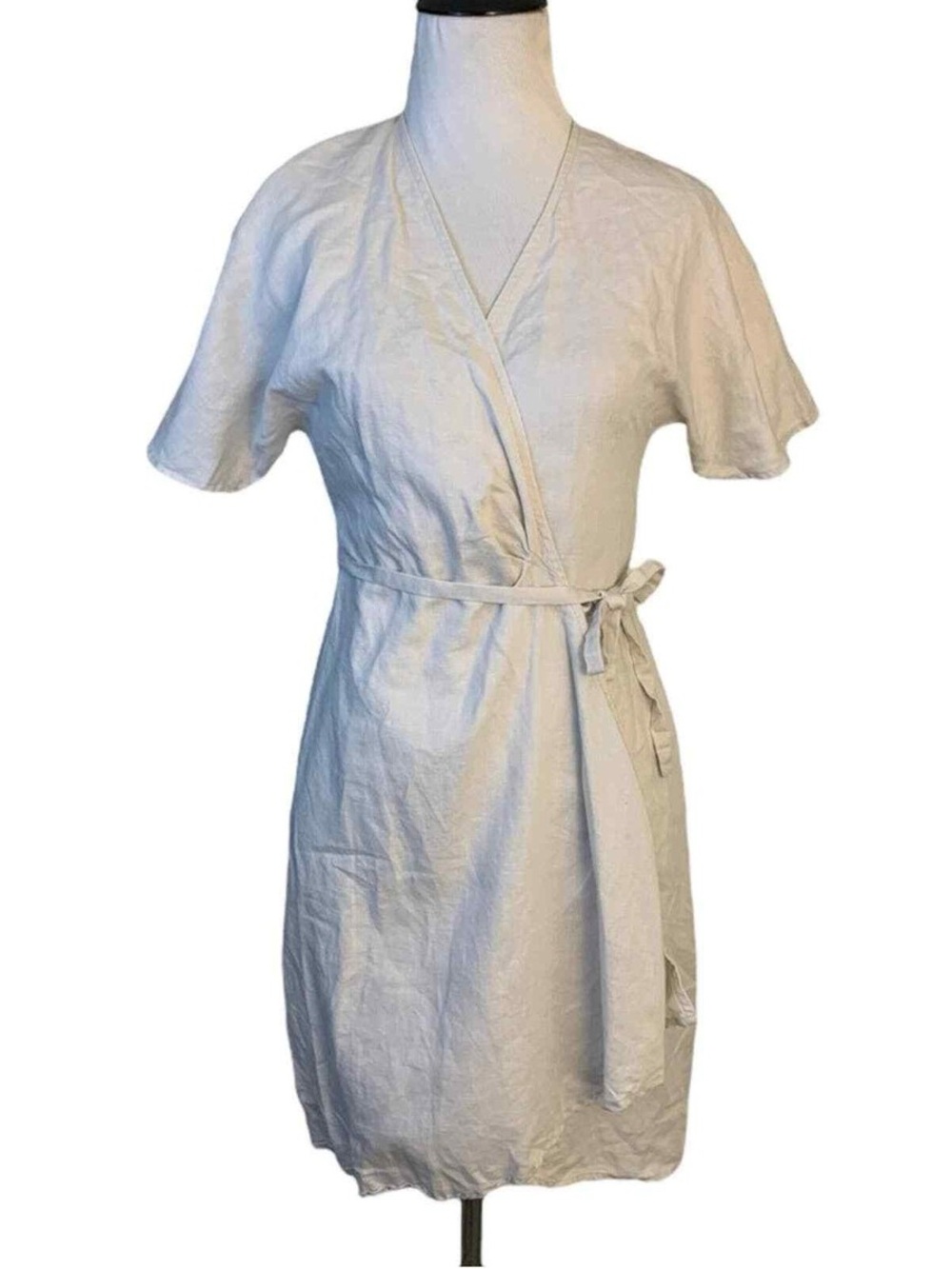 Babaton Cream Wrap linen Dress with Tie Waist